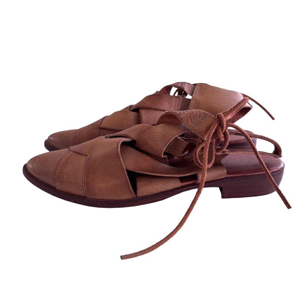 Free People Destino Leather Tan Woven Sz 39 - Picture 3 of 10